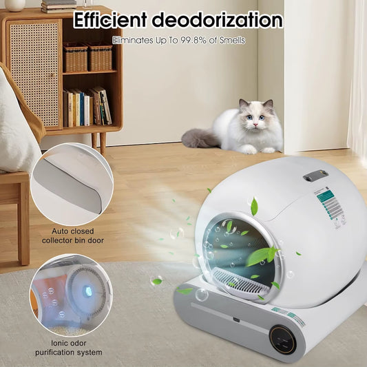 65L Large Smart Self-Cleaning Cat Litter Box Automatic Odor Removal with APP Wifi Control Automatic Cat Toilet Litter Box