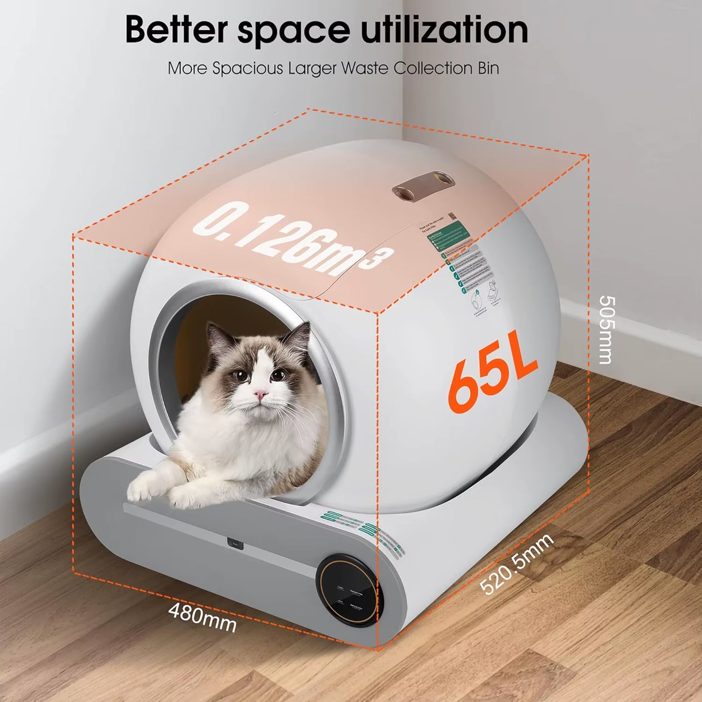 65L Large Smart Self-Cleaning Cat Litter Box Automatic Odor Removal with APP Wifi Control Automatic Cat Toilet Litter Box