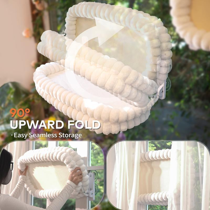 Folding Cat Hammock for Window - Cordless, Machine Washable Bed, Robust Metal Frame, Strong Suction Cups，Cat Window Perch for Cats and Small Dogs