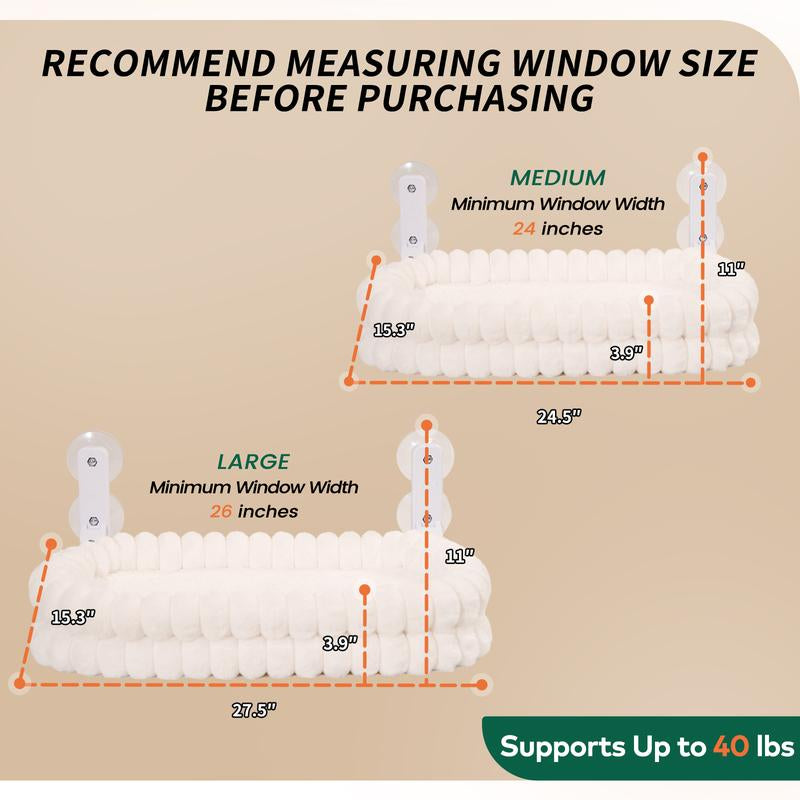 Folding Cat Hammock for Window - Cordless, Machine Washable Bed, Robust Metal Frame, Strong Suction Cups，Cat Window Perch for Cats and Small Dogs