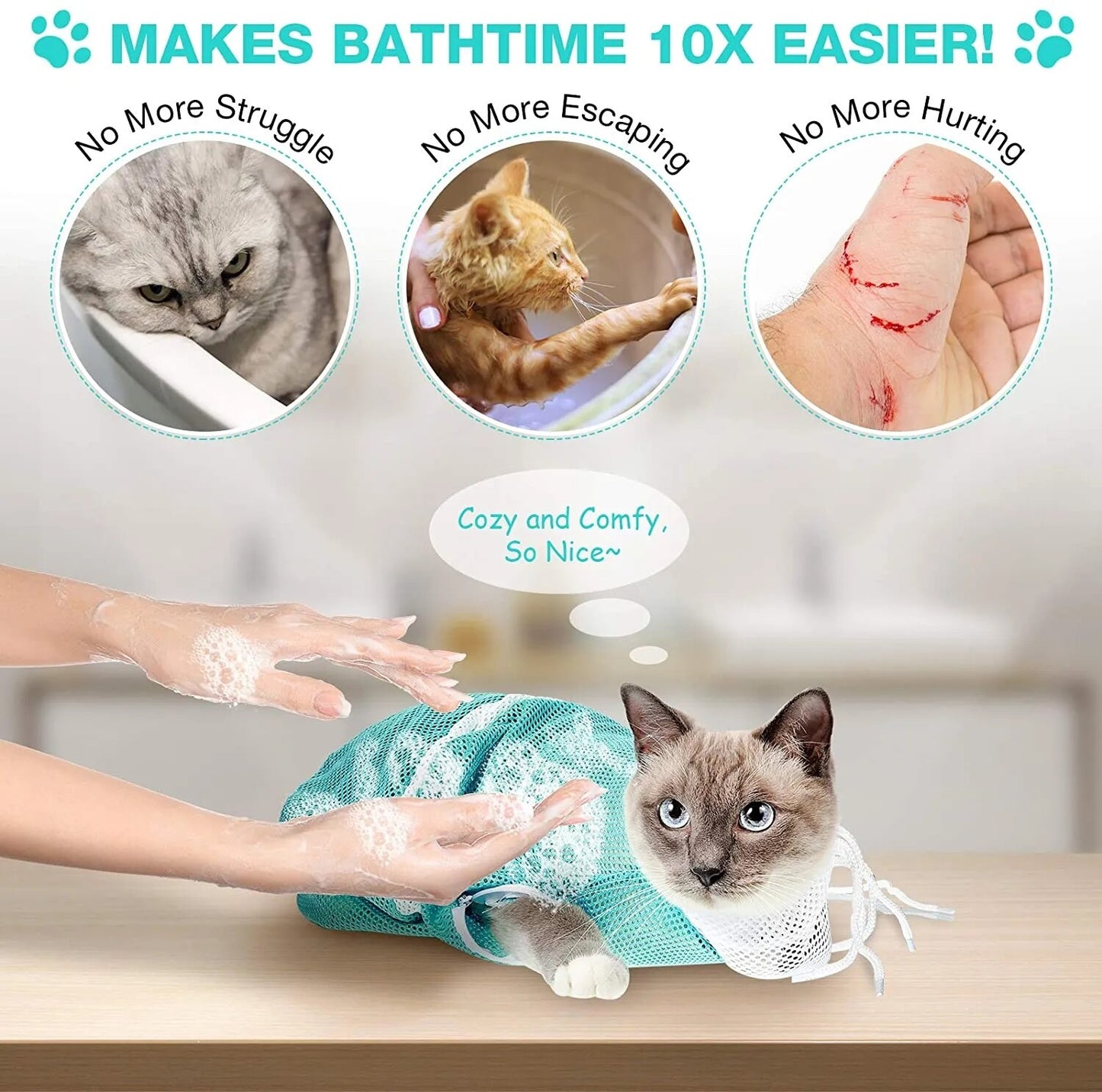 Cat Bathing Bag Puppy Cleaning Shower Bag Grooming Bag for Bathing Anti-Scratch